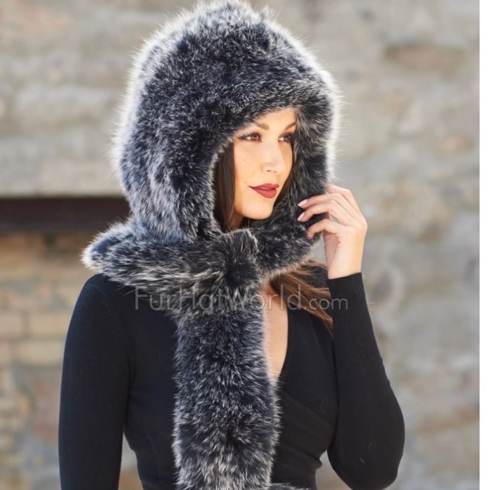 Knit Fox Fur Scarf With Hood ( Retail $269.00)